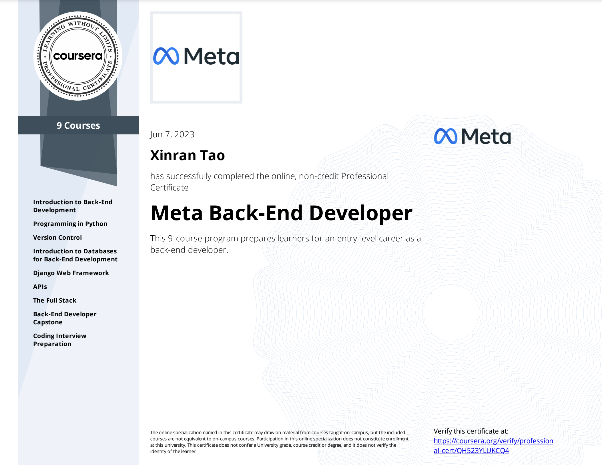 meta front-end developer professional certificate free