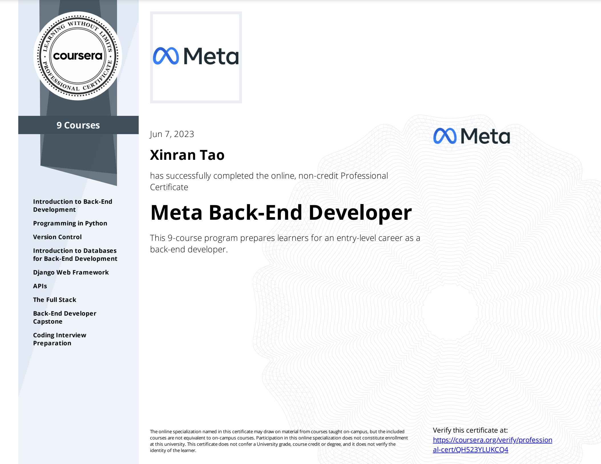 Meta Back End Developer My Portfolio